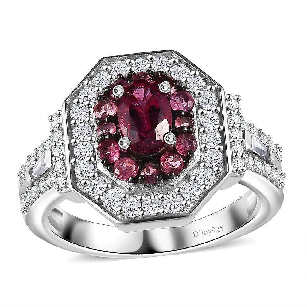 shop lc D'Joy Ouro Fino Rubellite and Moissanite 1.50 ctw Art Deco Ring in Rhodium Over Sterling Silver