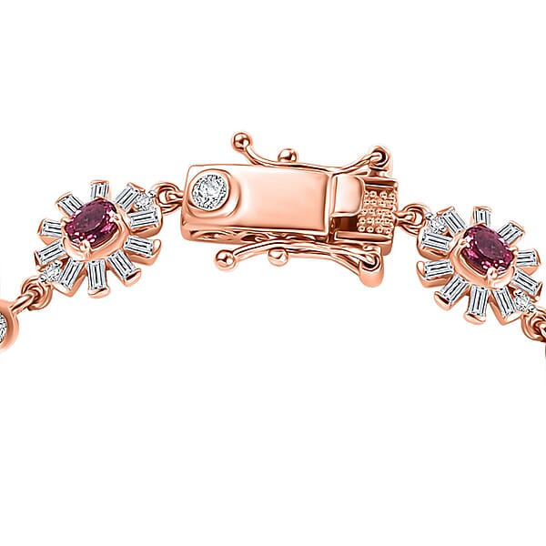 Shop Lc D'Joy Ouro Fino Rubellite And Moissanite 4.40 Ctw Floral Bracelet In 18K Vermeil Rose Gold Over Sterling Sil (7.25 In)