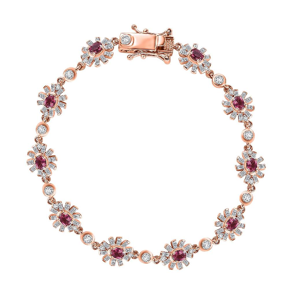shop lc D'Joy Ouro Fino Rubellite and Moissanite 4.40 ctw Floral Bracelet in 18K Vermeil Rose Gold Over Sterling Sil (7.25 In)