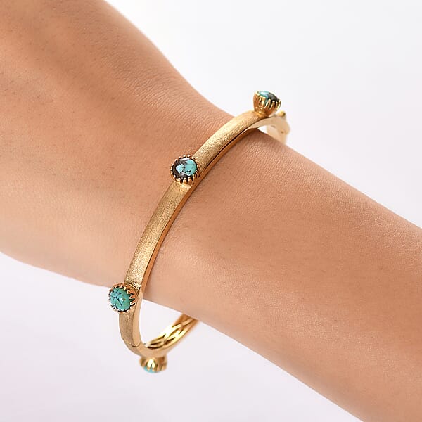 Shop Lc D'Joy Passport To Turkey Blue Moon Turquoise 4.50 Ctw Textured Bangle Bracelet In 18K Vermeil Yellow Gold Over Sterling Silver (7.25 In)