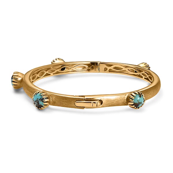 Shop Lc D'Joy Passport To Turkey Blue Moon Turquoise 4.50 Ctw Textured Bangle Bracelet In 18K Vermeil Yellow Gold Over Sterling Silver (7.25 In)