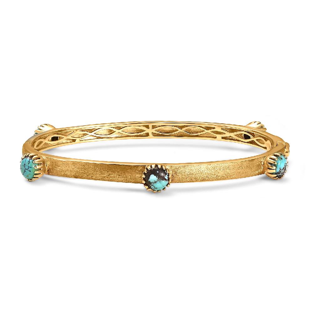 shop lc D'Joy Passport to Turkey Blue Moon Turquoise 4.50 ctw Textured Bangle Bracelet in 18K Vermeil Yellow Gold Over Sterling Silver (7.25 In)