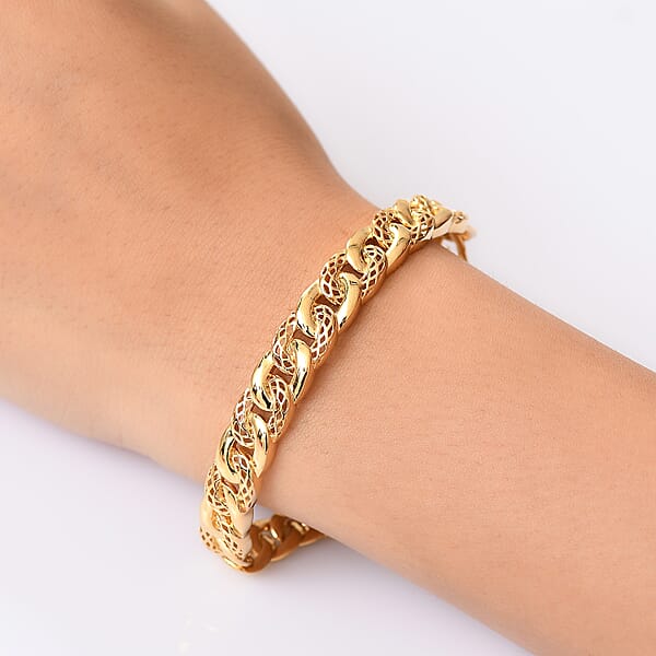 Shop Lc D'Joy Passport To Turkey Curb Link Chain In 18K Vermeil Yellow Gold Over Sterling Silver Bracelet (7.25 In) 19.70 Grams