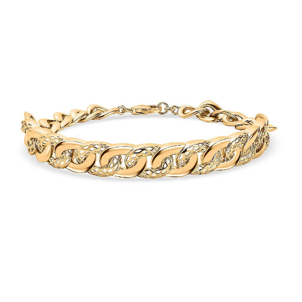 shop lc D'Joy Passport to Turkey Curb Link Chain in 18K Vermeil Yellow Gold Over Sterling Silver Bracelet (7.25 In) 19.70 Grams