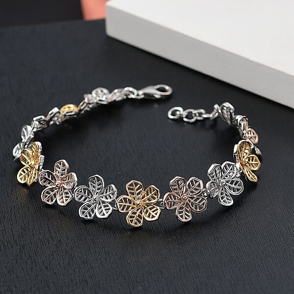Shop Lc D'Joy Passport To Turkey Floral Bracelet In 18K Vermeil YRG And Rhodium Over Sterling Silver (7.25 In) 12.50 Grams