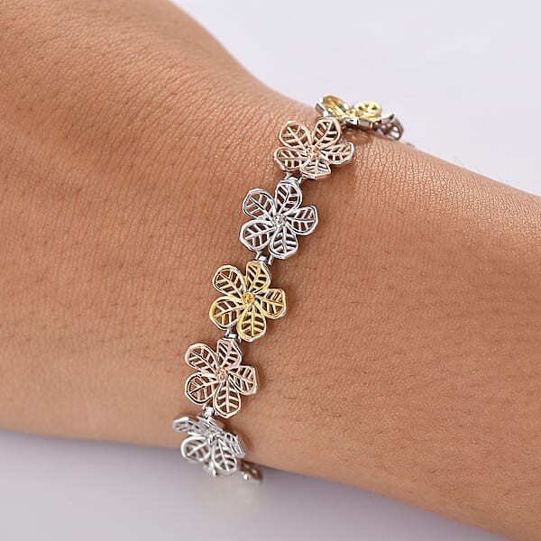 Shop Lc D'Joy Passport To Turkey Floral Bracelet In 18K Vermeil YRG And Rhodium Over Sterling Silver (7.25 In) 12.50 Grams