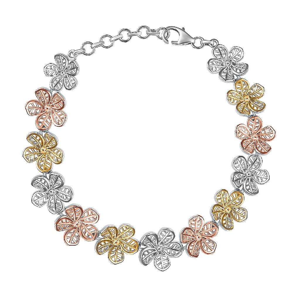 shop lc D'Joy Passport to Turkey Floral Bracelet in 18K Vermeil YRG and Rhodium Over Sterling Silver (6.50 In) 11.50 Grams