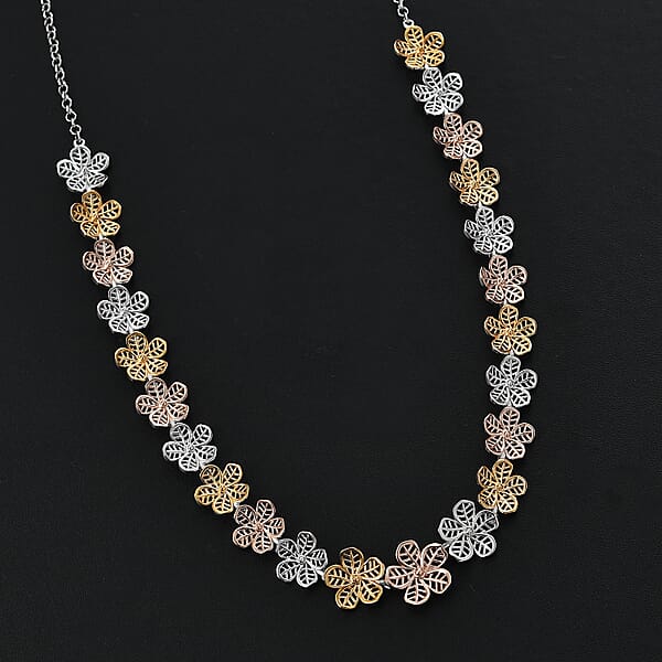 Shop Lc D'Joy Passport To Turkey Floral Necklace In 18K Vermeil YRG And Rhodium Over Sterling Silver 18 Inches 23.25 Grams