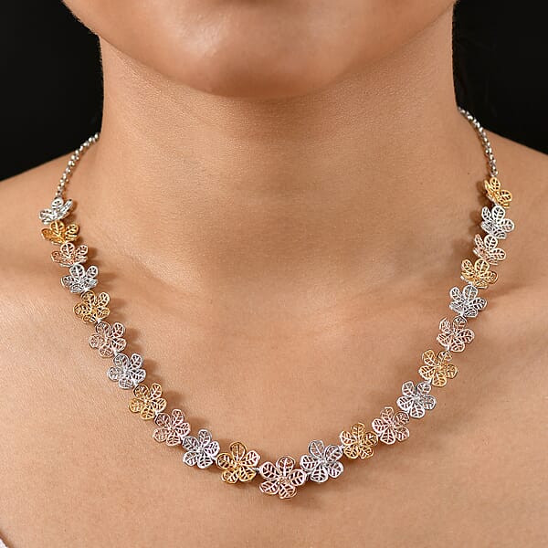 Shop Lc D'Joy Passport To Turkey Floral Necklace In 18K Vermeil YRG And Rhodium Over Sterling Silver 18 Inches 23.25 Grams