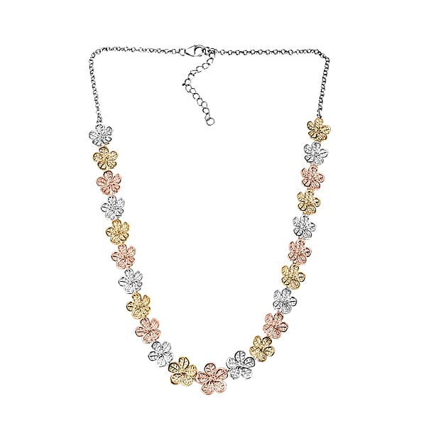 Shop Lc D'Joy Passport To Turkey Floral Necklace In 18K Vermeil YRG And Rhodium Over Sterling Silver 18 Inches 23.25 Grams