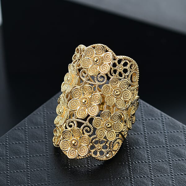 Shop Lc D'Joy Passport To Turkey Floral Ring In 18K Vermeil Yellow Gold Over Sterling Silver 11.35 Grams