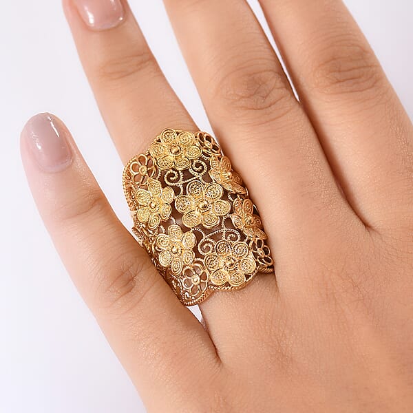 Shop Lc D'Joy Passport To Turkey Floral Ring In 18K Vermeil Yellow Gold Over Sterling Silver 11.35 Grams
