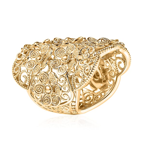 Shop Lc D'Joy Passport To Turkey Floral Ring In 18K Vermeil Yellow Gold Over Sterling Silver 11.35 Grams