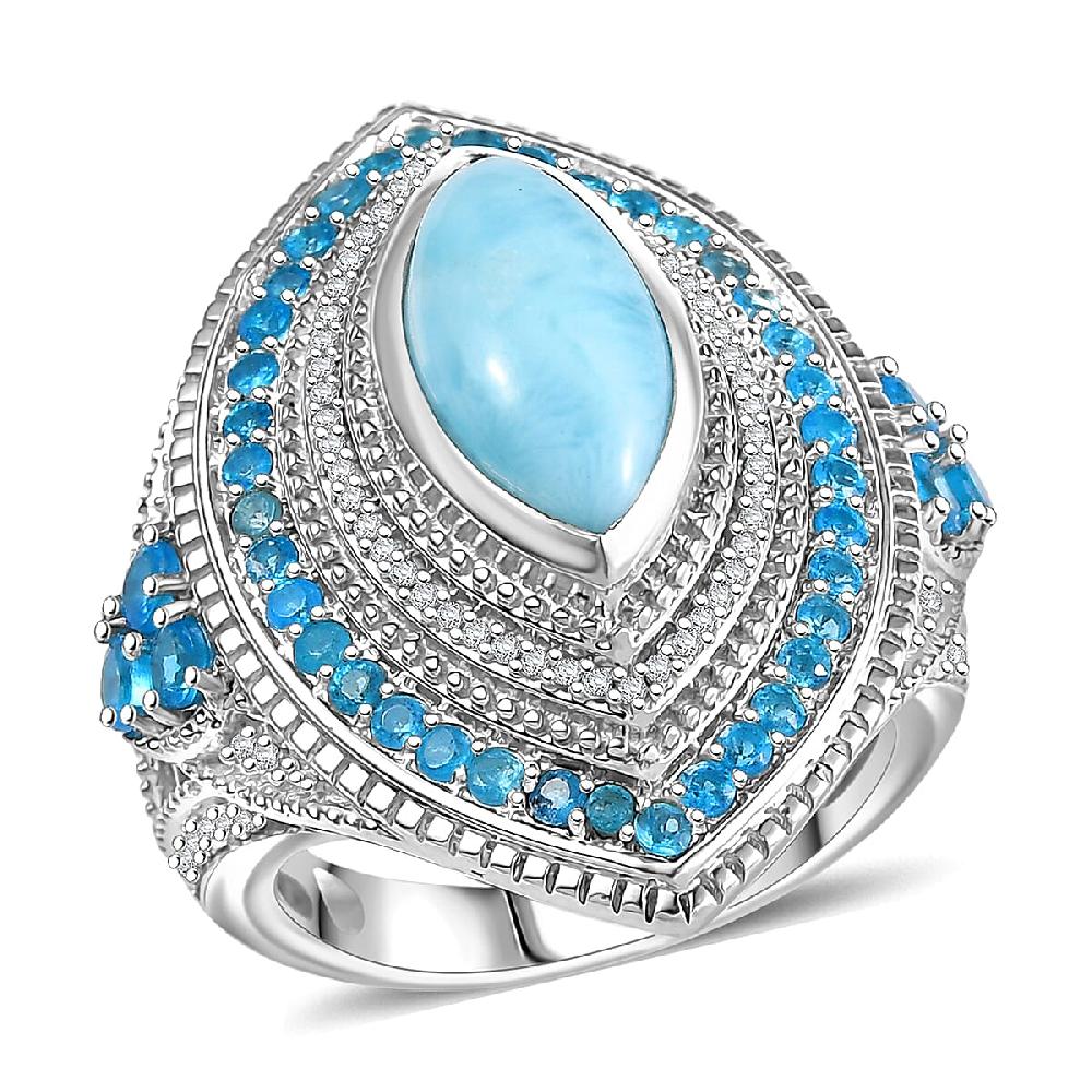 shop lc D'Joy Passport to Turkey Premium Larimar and Multi Gemstone 5.20 ctw Evil Eye Ring in Rhodium Over Sterling Silver