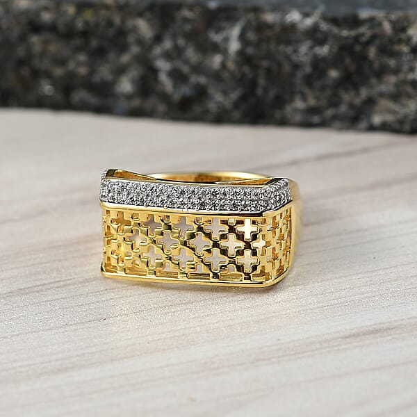 Shop Lc D'Joy Passport To Turkey White Zircon 0.50 Ctw Ring In 18K Vermeil Yellow Gold Over Sterling Silver