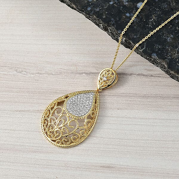 Shop Lc D'Joy Passport To Turkey White Zircon 0.70 Ctw Pendant Necklace In 18K Vermeil Yellow Gold Over Sterling Silver 20 Inches