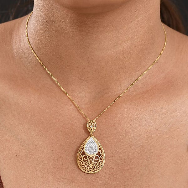 Shop Lc D'Joy Passport To Turkey White Zircon 0.70 Ctw Pendant Necklace In 18K Vermeil Yellow Gold Over Sterling Silver 20 Inches