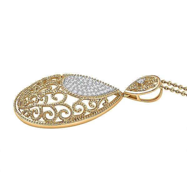Shop Lc D'Joy Passport To Turkey White Zircon 0.70 Ctw Pendant Necklace In 18K Vermeil Yellow Gold Over Sterling Silver 20 Inches
