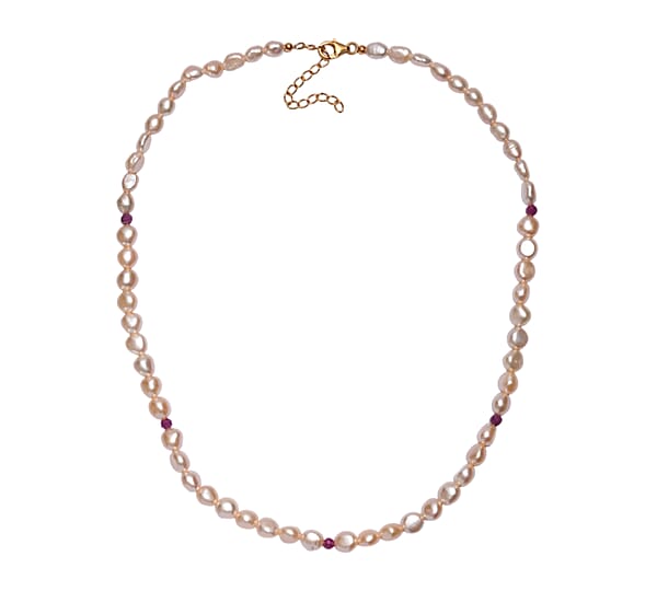 Shop Lc D'Joy Peach Freshwater Pearl And Ruby 2.00 Ctw Necklace In 18K Vermeil Yellow Gold Over Sterling Silver 18 Inches