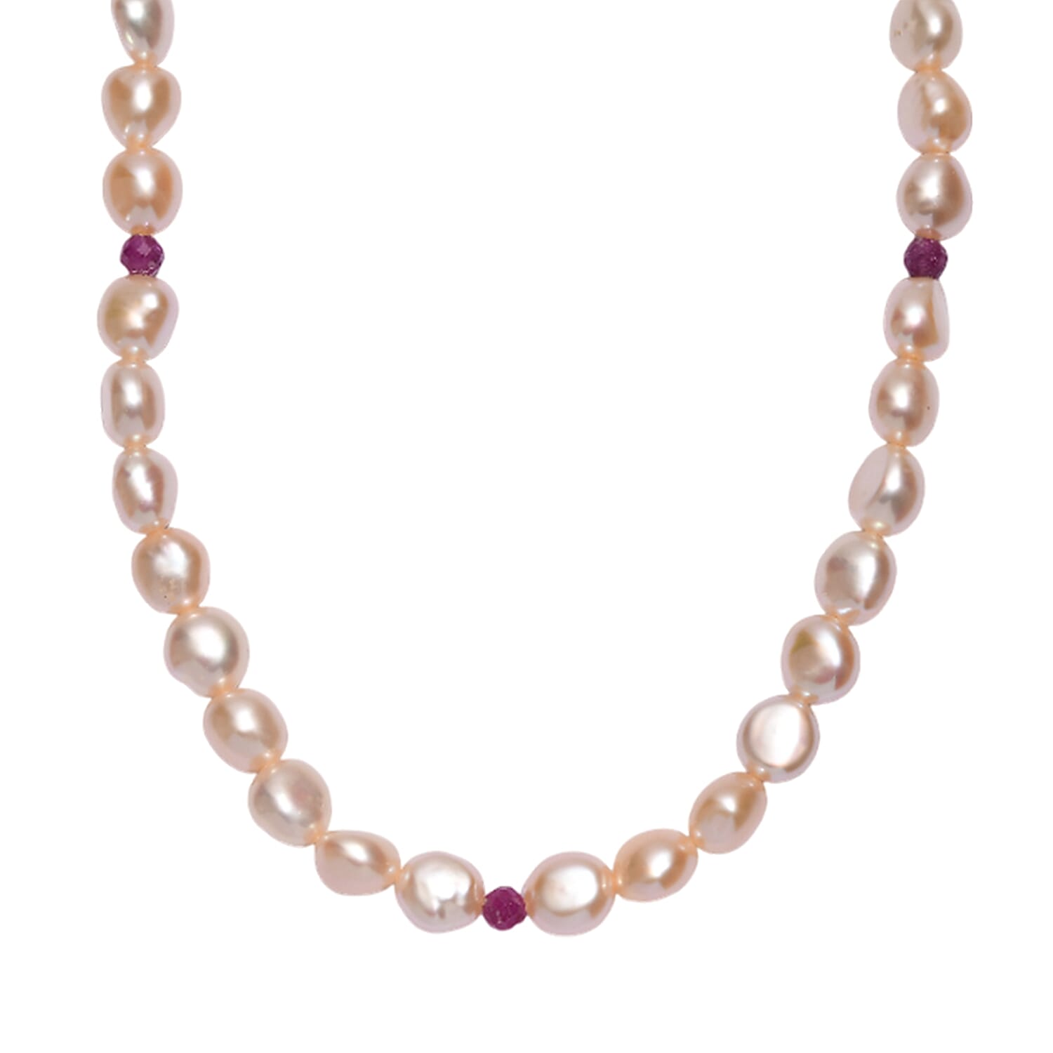 shop lc D'Joy Peach Freshwater Pearl and Ruby 2.00 ctw Necklace in 18K Vermeil Yellow Gold Over Sterling Silver 18 Inches