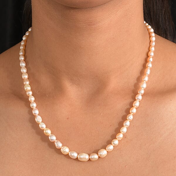 Shop Lc D'Joy Peach Freshwater Pearl Necklace In 18K Vermeil Yellow Gold Over Sterling Silver 18 Inches