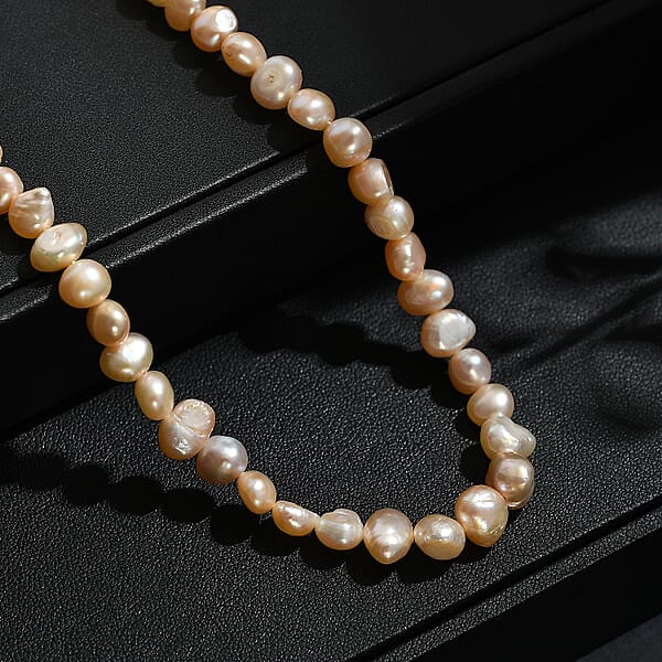 Shop Lc D'Joy Peach Freshwater Pearl Necklace In 18K Vermeil Yellow Gold Over Sterling Silver 18 Inches