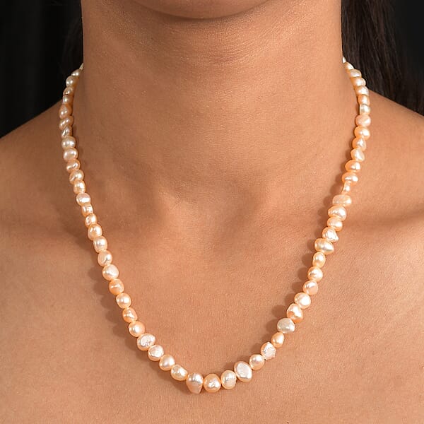 Shop Lc D'Joy Peach Freshwater Pearl Necklace In 18K Vermeil Yellow Gold Over Sterling Silver 18 Inches