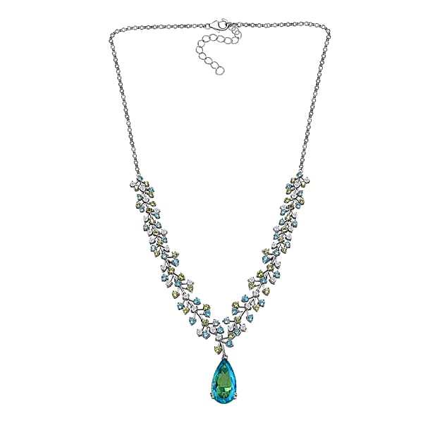 Shop Lc D'Joy Peacock Quartz (Triplet) And Multi Gemstone 27.00 Ctw Garden Oasis Necklace In Rhodium Over Sterling Silver 18-20 Inches
