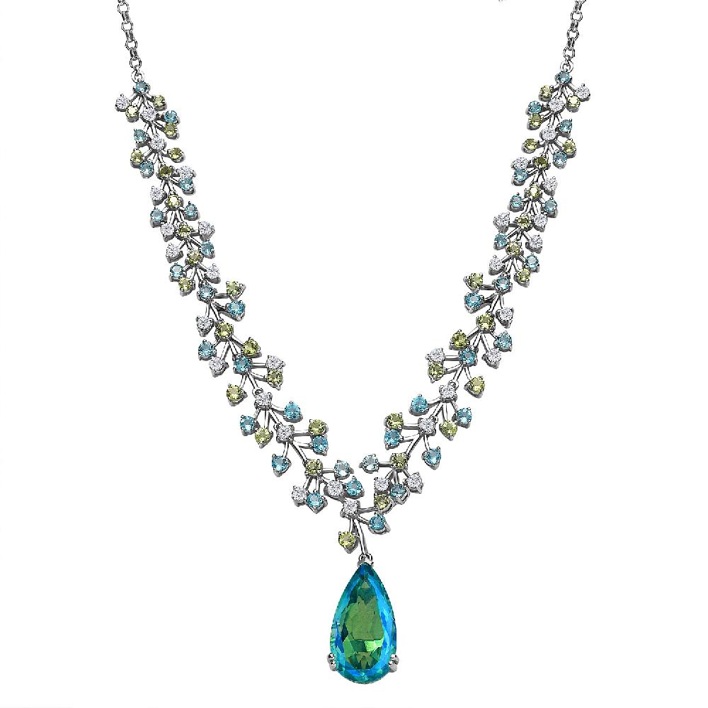 shop lc D'Joy Peacock Quartz (Triplet) and Multi Gemstone 27.00 ctw Garden Oasis Necklace in Rhodium Over Sterling Silver 18-20 Inches
