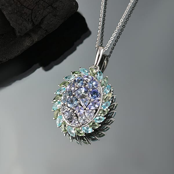 Shop Lc D'Joy Peacock Tanzanite And Multi Gemstone 4.75 Ctw Galaxy Pendant Necklace 20 Inches In Rhodium Over Sterling Silver
