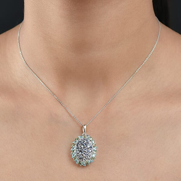 Shop Lc D'Joy Peacock Tanzanite And Multi Gemstone 4.75 Ctw Galaxy Pendant Necklace 20 Inches In Rhodium Over Sterling Silver