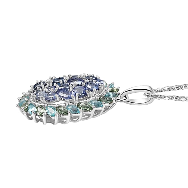 Shop Lc D'Joy Peacock Tanzanite And Multi Gemstone 4.75 Ctw Galaxy Pendant Necklace 20 Inches In Rhodium Over Sterling Silver