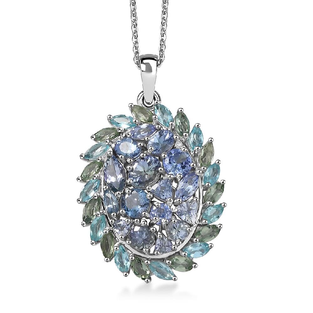 shop lc D'Joy Peacock Tanzanite and Multi Gemstone 4.75 ctw Galaxy Pendant Necklace 20 Inches in Rhodium Over Sterling Silver