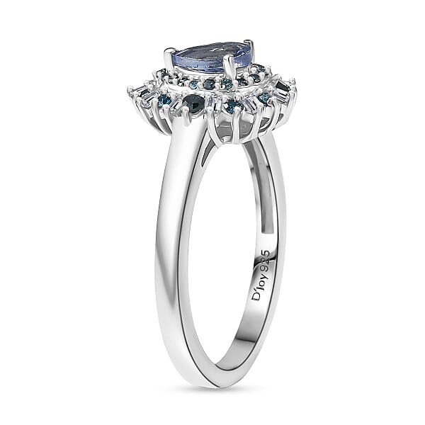 Shop Lc D'Joy Peacock Tanzanite Blue And White Diamond 0.75 Ctw Sunburst Halo Ring In Rhodium Over Sterling Silver