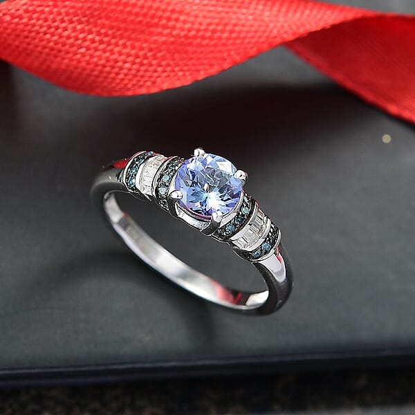 Shop Lc D'Joy Peacock Tanzanite Blue And White Diamond Ring In Rhodium Over Sterling Silver 1.00 Ctw