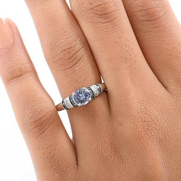 Shop Lc D'Joy Peacock Tanzanite Blue And White Diamond Ring In Rhodium Over Sterling Silver 1.00 Ctw