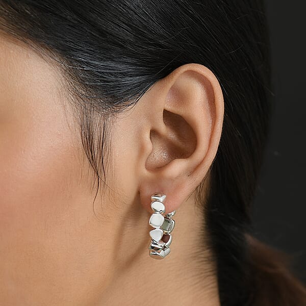 Shop Lc D'Joy Pebble Hoop Earrings In Rhodium Over Sterling Silver 8.35 Grams