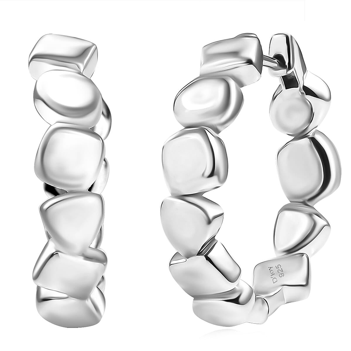 shop lc D'Joy Pebble Hoop Earrings in Rhodium Over Sterling Silver 8.35 Grams