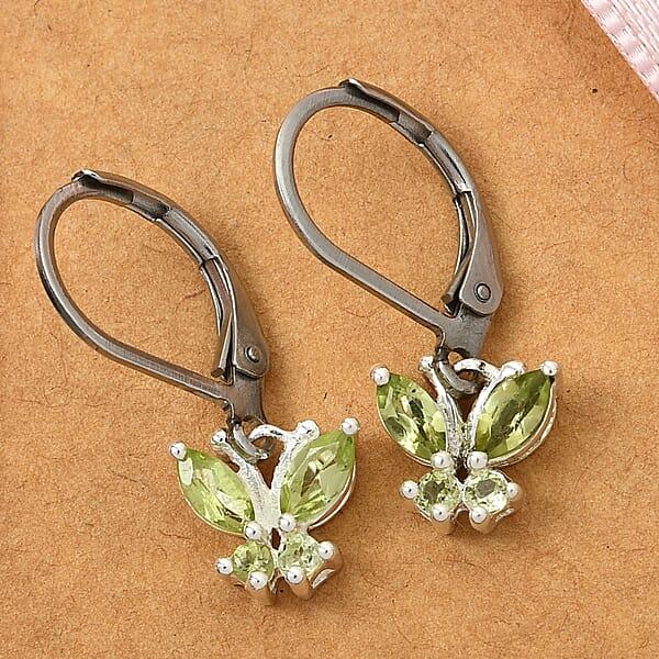 Shop Lc D'Joy Peridot 0.80 Ctw Butterfly Earrings In Sterling Silver With Stainless Steel Lever Back