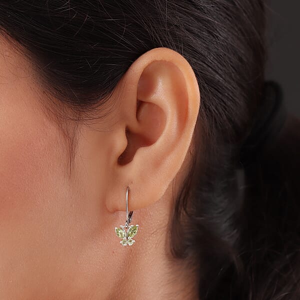 Shop Lc D'Joy Peridot 0.80 Ctw Butterfly Earrings In Sterling Silver With Stainless Steel Lever Back