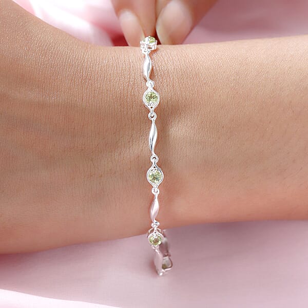 Shop Lc D'Joy Peridot 1.00 Ctw Station Bracelet In Sterling Silver (7.25 In)