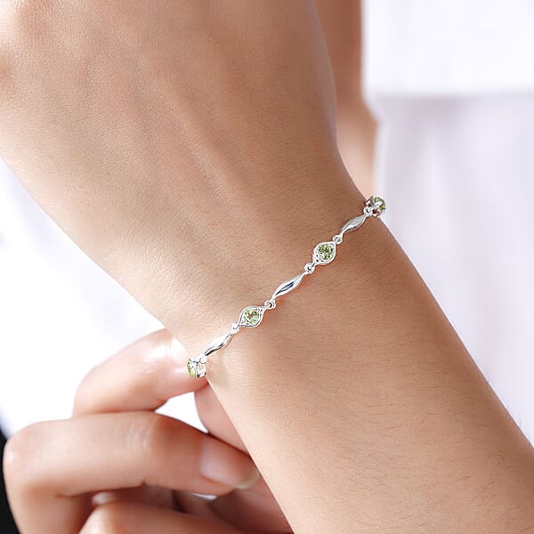Shop Lc D'Joy Peridot 1.00 Ctw Station Bracelet In Sterling Silver (7.25 In)
