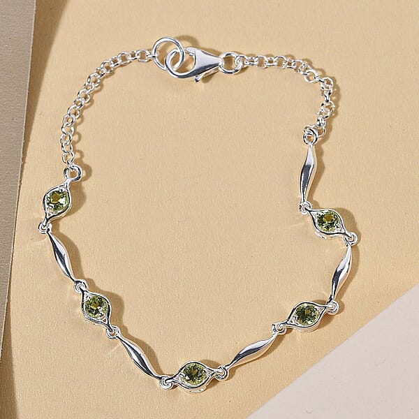 Shop Lc D'Joy Peridot 1.00 Ctw Station Bracelet In Sterling Silver (7.25 In)