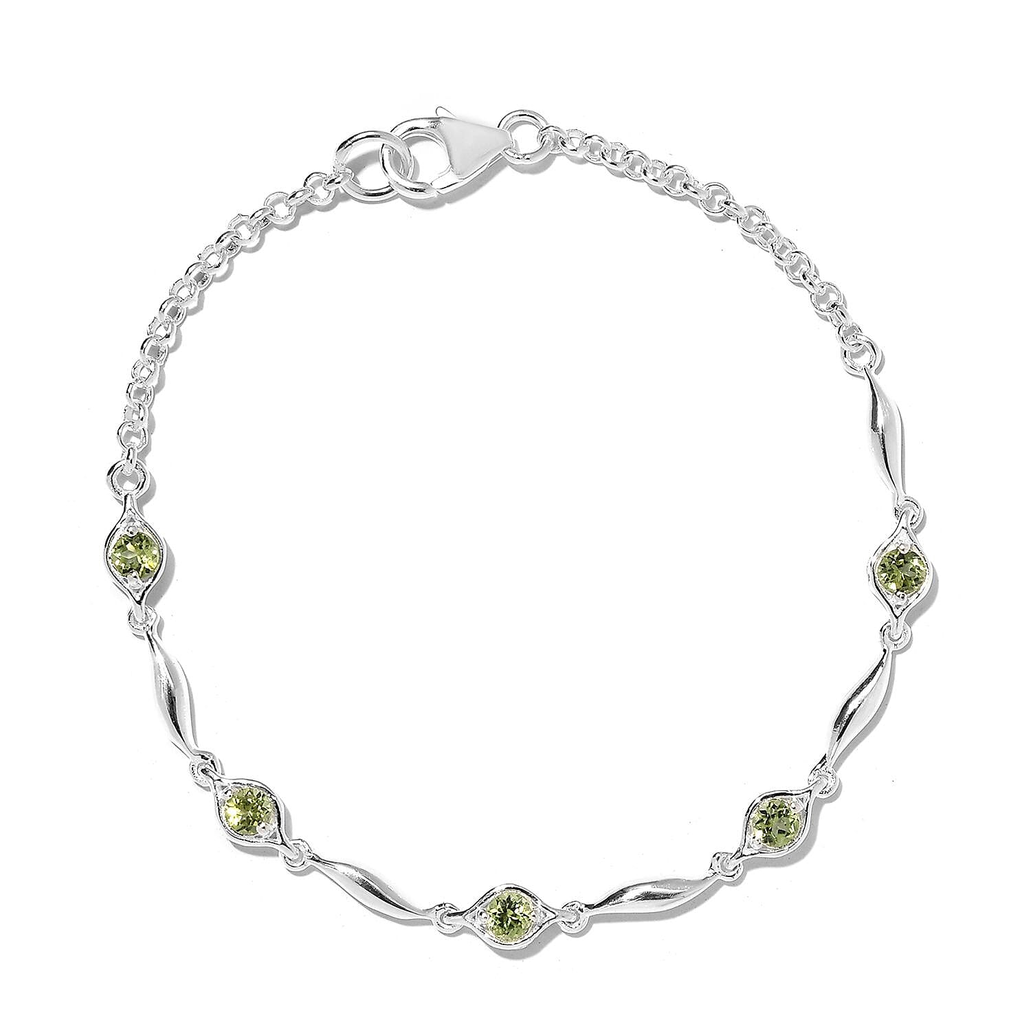 shop lc D'Joy Peridot 1.00 ctw Station Bracelet in Sterling Silver (7.25 In)