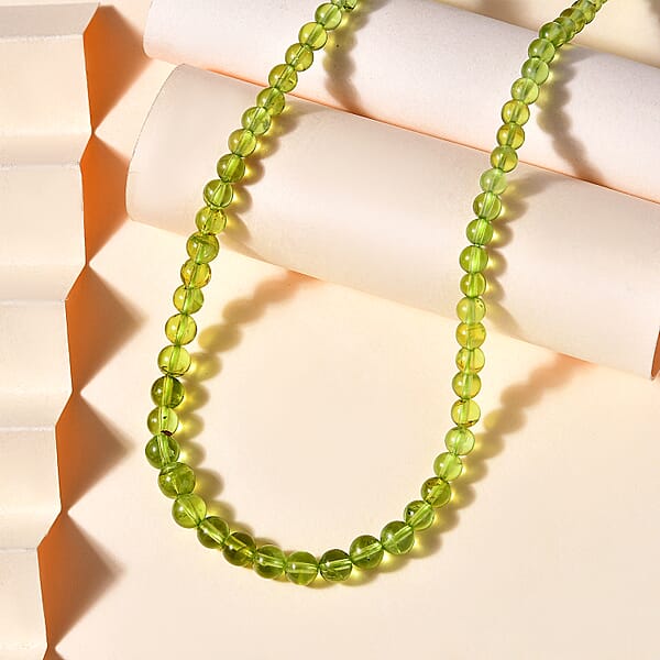 Shop Lc D'Joy Peridot Beaded Graduated Necklace 18-20 Inches In Vermeil Yellow Gold Over Sterling Silver 100.00 Ctw