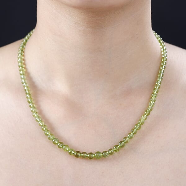 Shop Lc D'Joy Peridot Beaded Graduated Necklace 18-20 Inches In Vermeil Yellow Gold Over Sterling Silver 100.00 Ctw