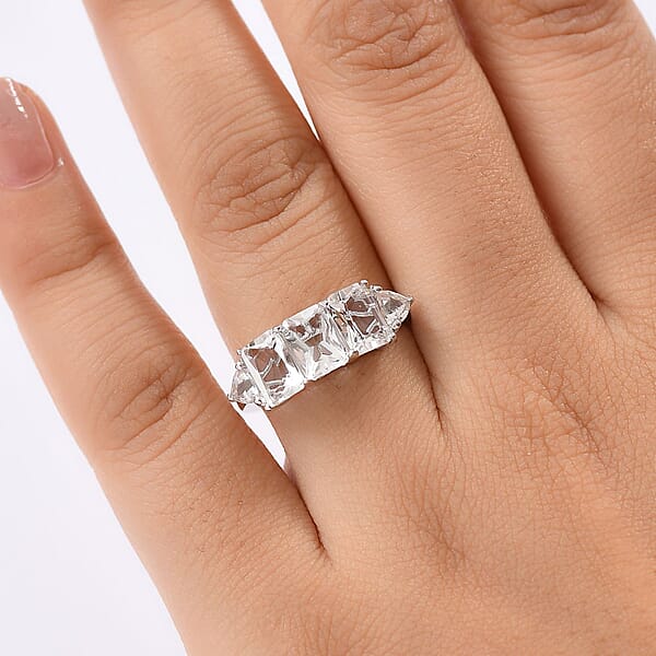 Shop Lc D'Joy Petalite 2.70 Ctw Trilogy Ring In Rhodium Over Sterling Silver