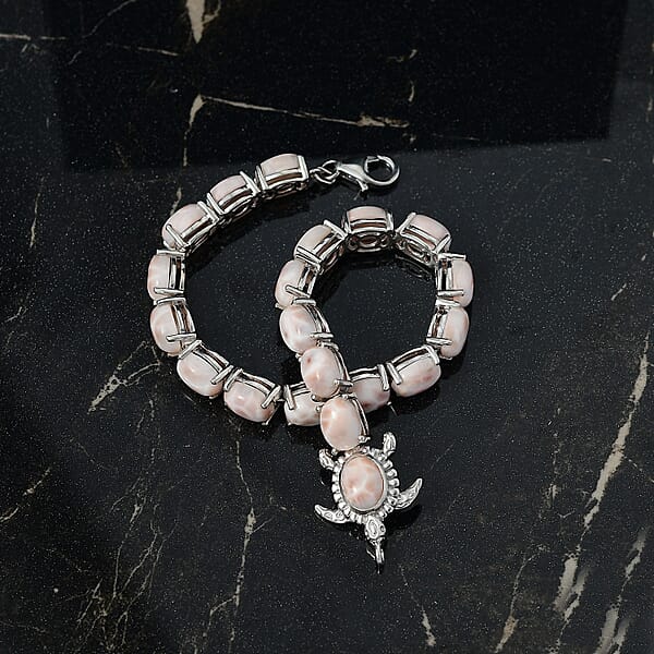 Shop Lc D'Joy Pink Natrolite 23.50 Ctw Turtle Bracelet In Rhodium Over Sterling Silver (8.00 In)