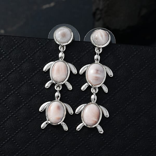 Shop Lc D'Joy Pink Natrolite 6.70 Ctw Turtle Earrings In Platinum Over Sterling Silver