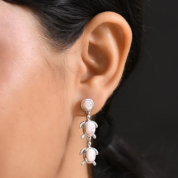 Shop Lc D'Joy Pink Natrolite 6.70 Ctw Turtle Earrings In Platinum Over Sterling Silver